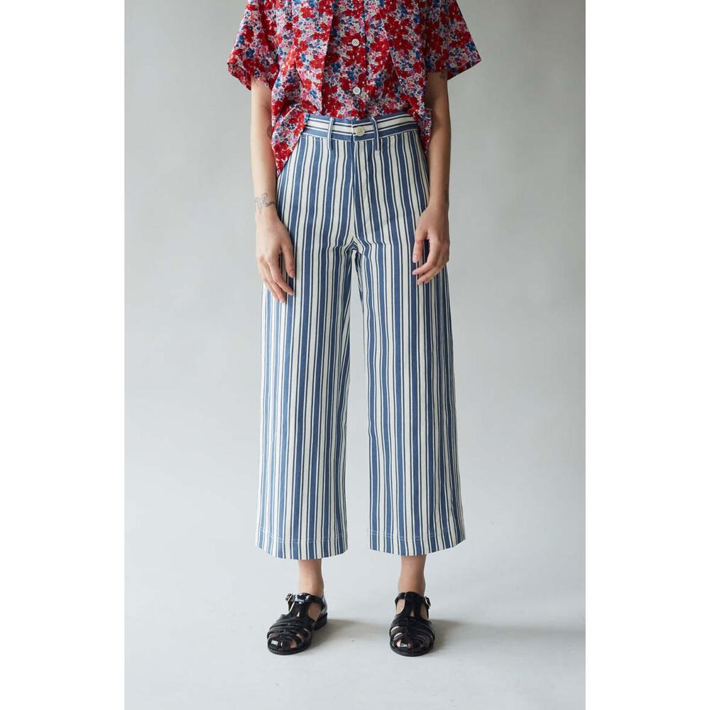Caron Callahan Blue Stewart Striped Straight Pants Size 2
